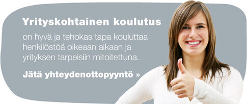 Yrityskohtainen koulutus on hyvä ja tehokas tapa kouluttaa henkilöstöä oikeaan aikaan ja yrityksen tarpeisiin mitoitettuna. Jätä yhteydenottopyyntö >>